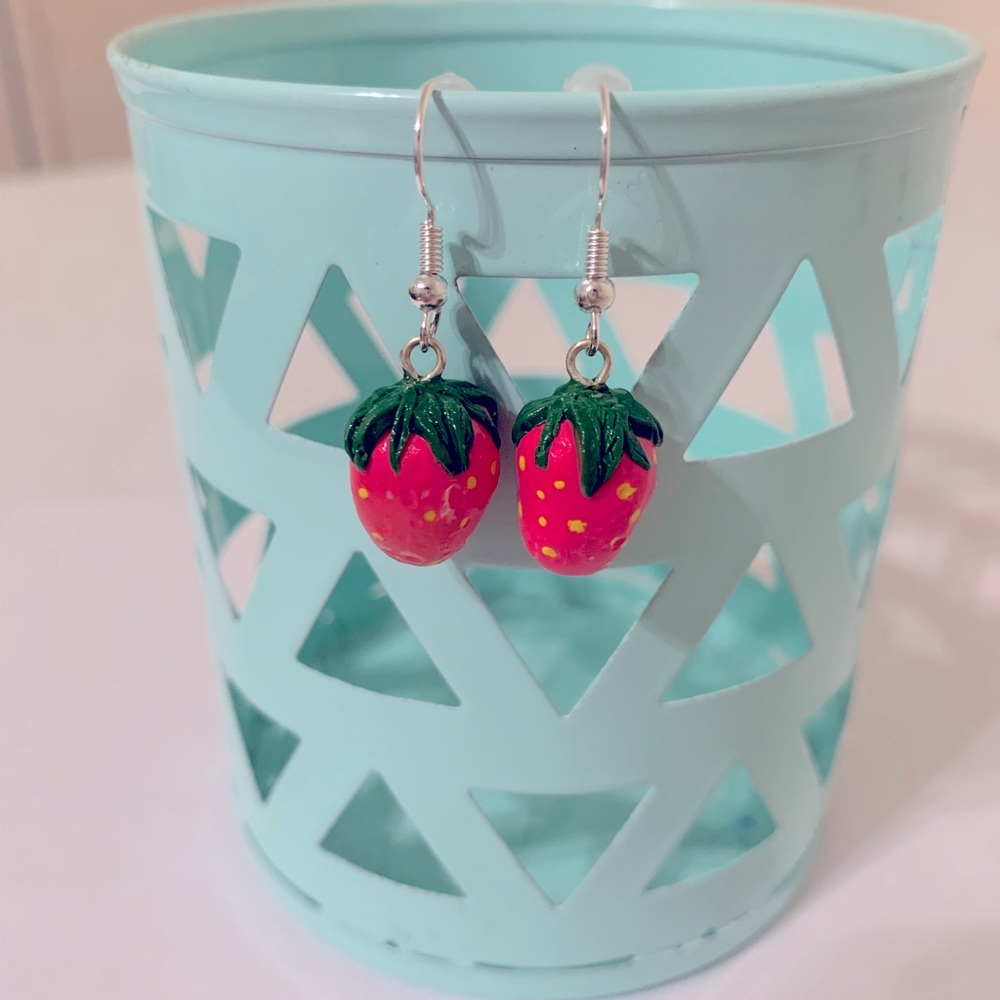 Hand Crafted Polymer Clay Strawberry Earrings